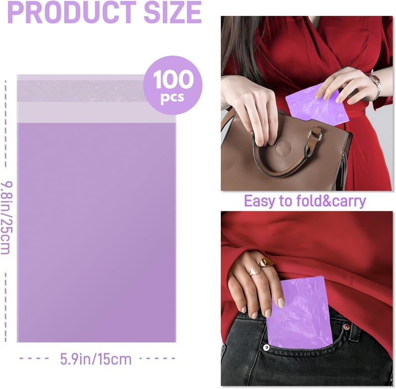 FARVIGOR Sanitary Napkin Disposal Bags , 100Pcs Women Feminine Hygiene Disposal Bags for Tampons and Pads, Personal Disposal Bag Self-Sealing, Privacy Protection, 9.8x5.9"(Purple) - Image 2